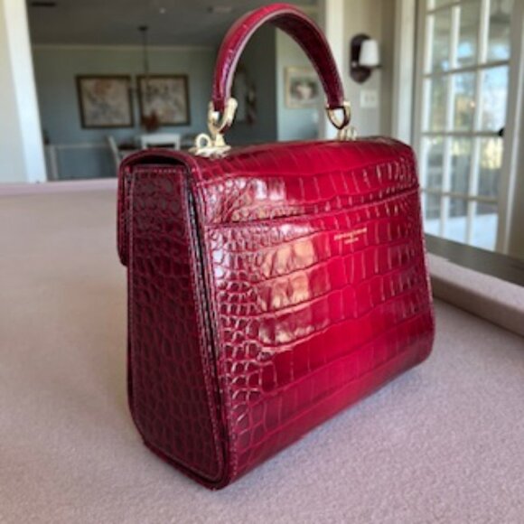 Aspinal of London Mayfair Deep Shine Cherry Ombre Croc Top Handle Handbag Purse - Picture 6 of 10